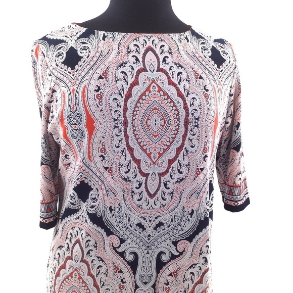 Isabel & Nina Black Burnt Orange and White Paisley Textured Shift Dress - Picture 3 of 12
